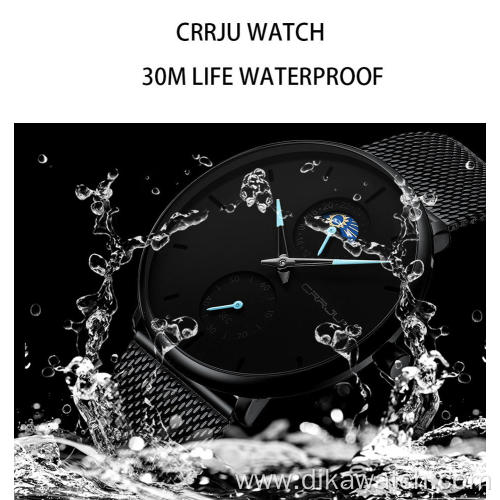 CRRJU 2263 New High Quality Military Male Top Brand Mesh Belt Watches Men Wrist Luxury Quartz Date Waterproof Relogio Masculino